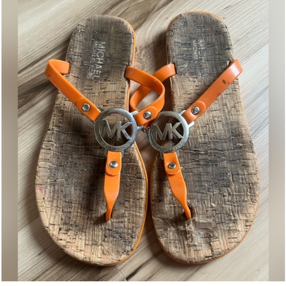 Michael Kors Orange Leather Logo Sandals Sz 8 Worn